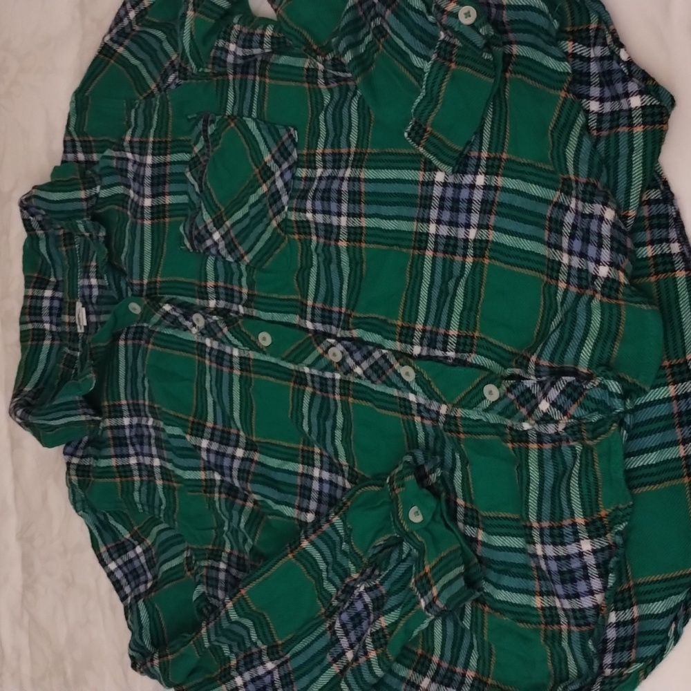 Aerie Size S Green and Blue Plaid Button Down PJ Shirt